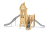 A wooden slide with a slide

Description automatically generated